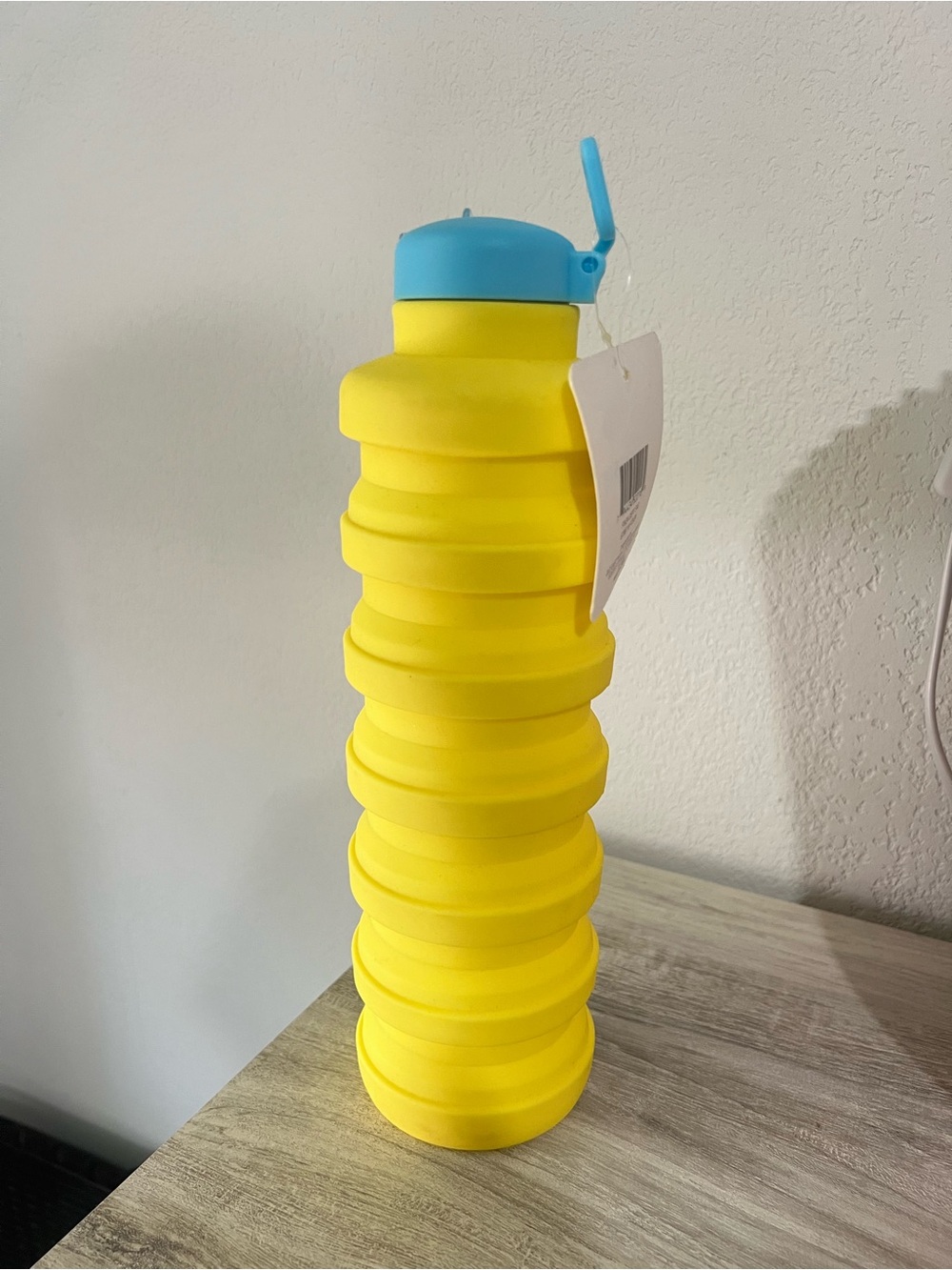 Collapsible Silicone Water Bottle - Yellow with Blue Cap